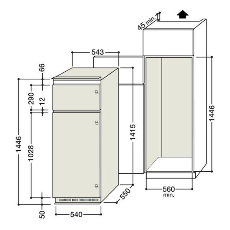Высота пенала для встроенного холодильника